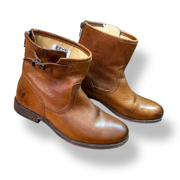 FRYE “Pippa” Genuine Leather Back Zip Bootie in Cognac Sz 6B - Picture 5 of 11